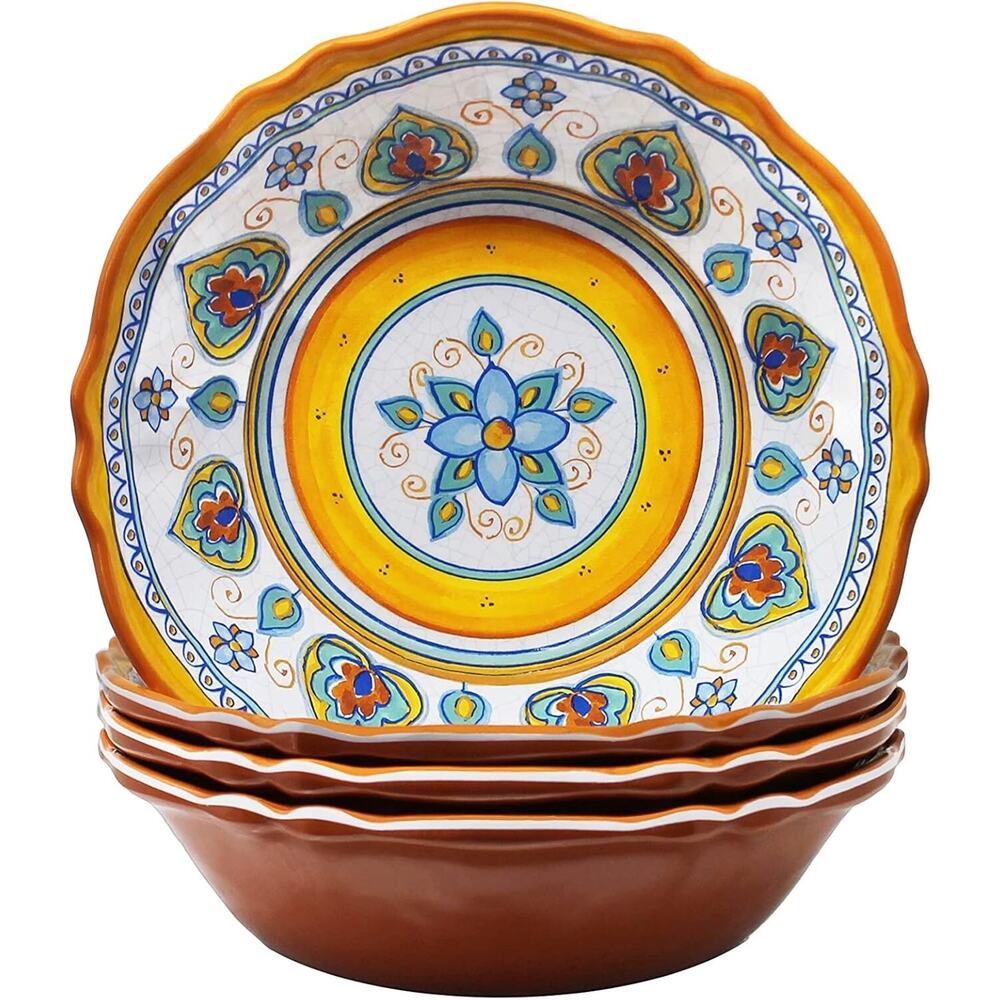 Le Cadeaux Siena Yellow 7.5" Melamine Cereal Bowl - Set of 4 NEW